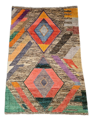 Vintage Afghan Tribal Hand-Knotted Wool Rug with Geometric Patterns, 2010s