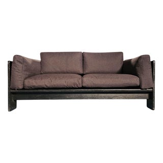 Bastiano Two-Seat Sofa in Black Wood Frame and Fabric Cushions by Afra & Tobia Scarpa for Gavina, Italy, 1960s For Sale
