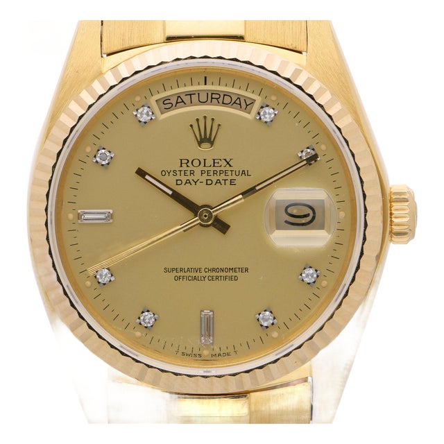 Rolex Day-Date 18038 Champagne Diamond Dial 18k Gold 36mm Circa 1978 Watch For Sale