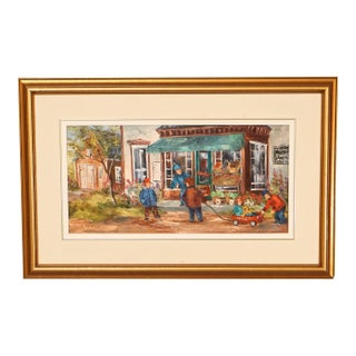 Aline Brochu Oil Painting, 'Rendez-Vous à L'Epicerie' For Sale