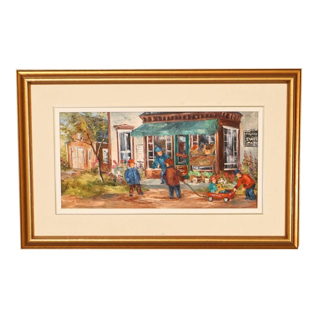 Aline Brochu Oil Painting, 'Rendez-Vous à L'Epicerie' For Sale