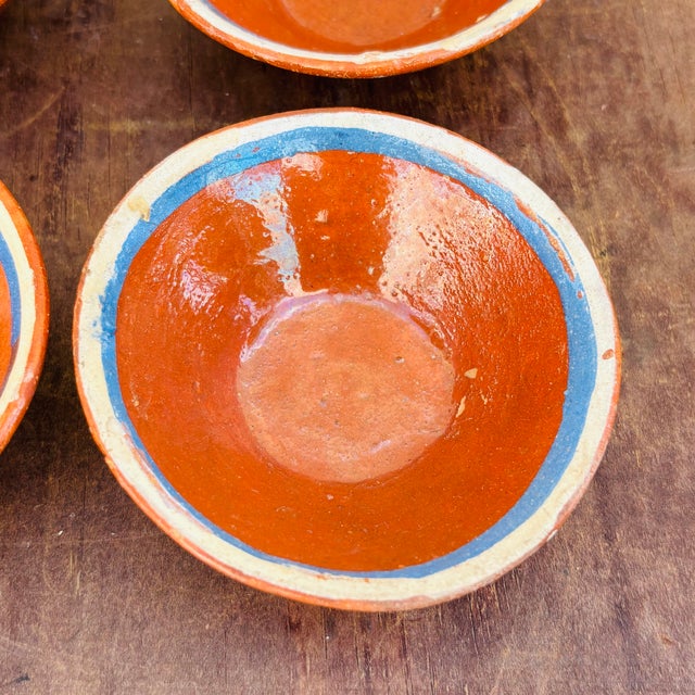 Late 20th Century Mexican Hand-Painted Terracotta Condiment Bowls - Set of 6 For Sale - Image 4 of 13