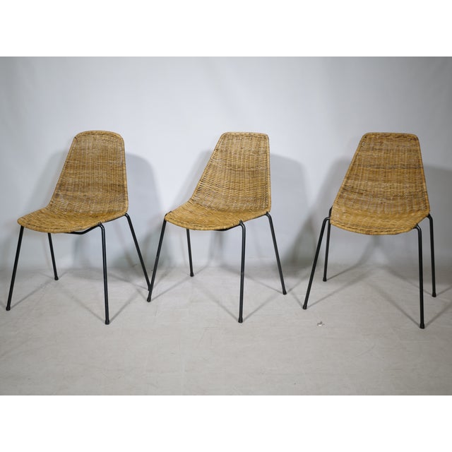 Basket Chairs in Wicker and Metal by Gian Franco Legler, 1960s, Set of 3 For Sale - Image 6 of 12
