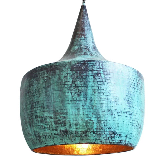 2010s Verdigris Copper Asian Modern Pendant Light Large For Sale - Image 5 of 7