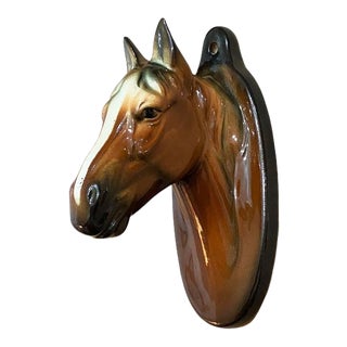 Traditional Ceramic Brown and White Horse Hanging Wall Planter or Vase For Sale