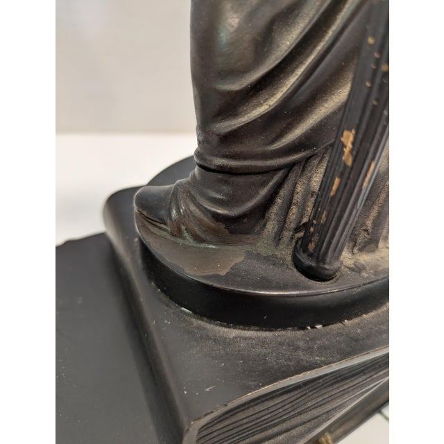 Antique Bronze Lamp Featuring a Girl Holding a Dove by A. Messina For Sale - Image 9 of 14