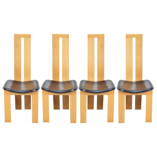 Vintage Beech Wood Leather Dining Chairs by Pietro Costantini for Ello, 1970s, Set of 4 For Sale
