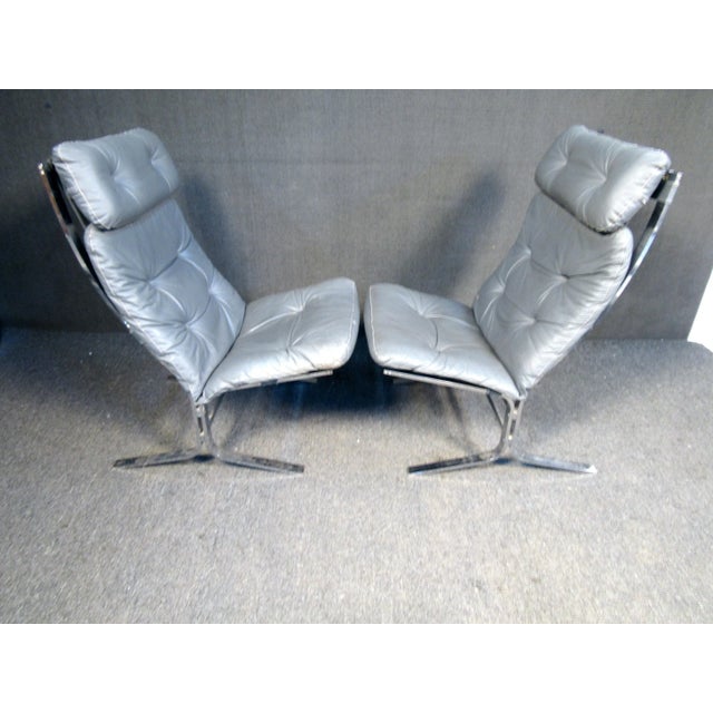 Italian Tufted Chrome & Leather Lounge Chairs with Ottomans - 2 Sets For Sale - Image 11 of 12