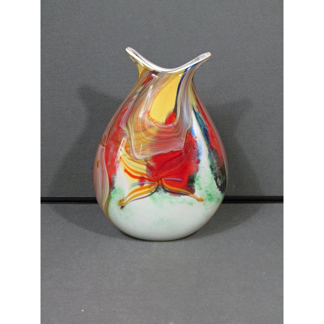 Abstract Large Murano-Style Multicolor Hand-Blown Freeform Art Glass Vase For Sale - Image 3 of 15