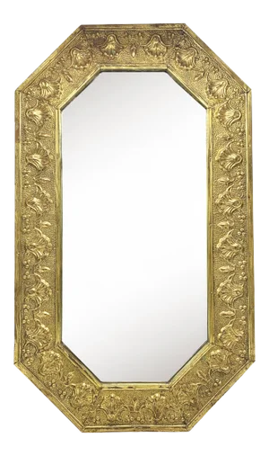 Arts and Crafts Repoussé Brass Beveled Wall Mirror