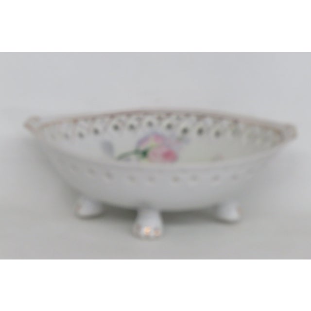 Early 20th Century Porzellanfabrik Kalk Pierced Floral Footed Oval Bowl Candy Dish 4593b For Sale - Image 5 of 13