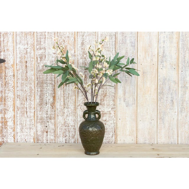 Ceramic Elephant Handle Green Glazed Vase For Sale - Image 7 of 8