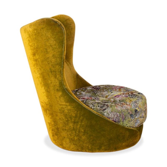 Gold Cocoa Island Swivel Lounge Chair in Yellow, Golden and Green Upholstery from Bretz For Sale - Image 8 of 12