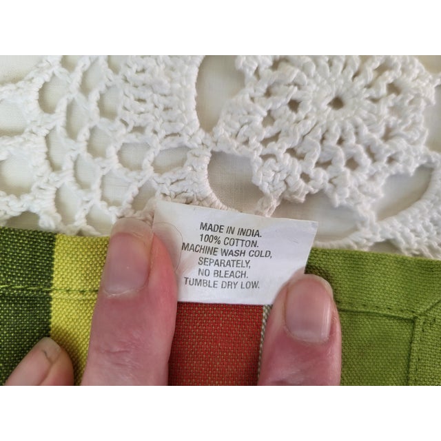 Crate & Barrel Hand Embroidered Cotton Striped Lobster Tea Towel For Sale - Image 9 of 9