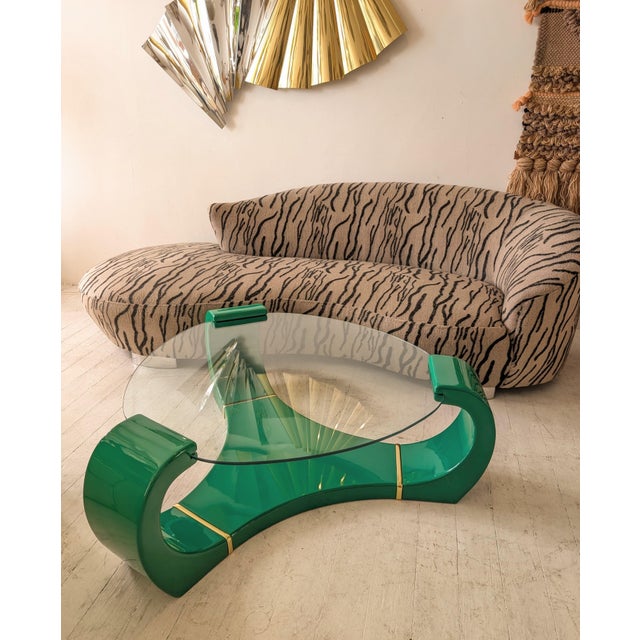 Green Large Vintage Postmodern American Green Lacquer and Gold Coffee Table in the style of Karl Springer, 1980s For Sale - Image 8 of 16