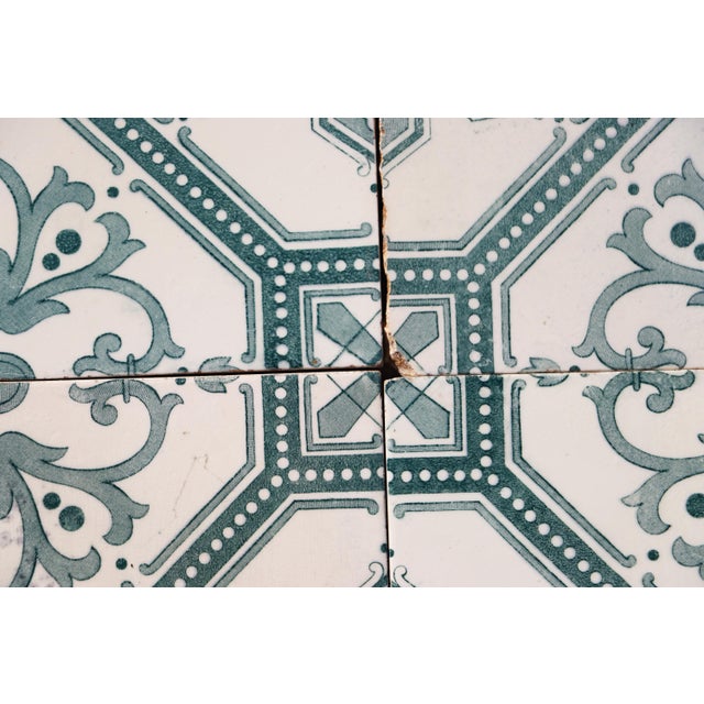 Green Art Deco Tiles Set of 8 Large Portuguese Sage Green & White Floral Geometric Design c.1920s For Sale - Image 8 of 16