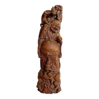 Vintage Chinese Wooden Buddha Sculpture For Sale