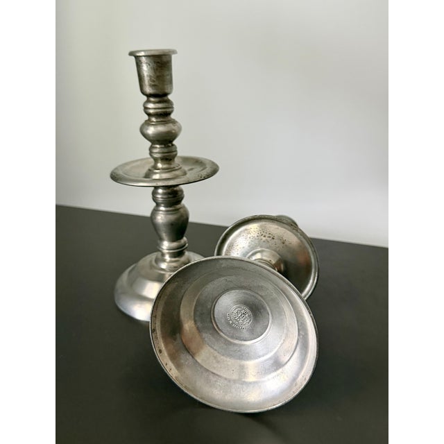 Mid-Century Modern Vintage Mid-Century Royal Holland KMD Daalderop Pewter Candlesticks – Pair For Sale - Image 3 of 7
