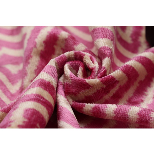 Textile Luxury Blush Pink and Cream Silk Velvet Geometric Ikat Lumbar Pillow 16x24 Inch With Down Insert For Sale - Image 7 of 8