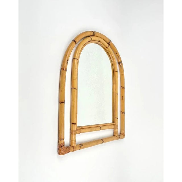 Arched Bamboo and Rattan Wall Mirror, Italy, 1970s For Sale - Image 4 of 12