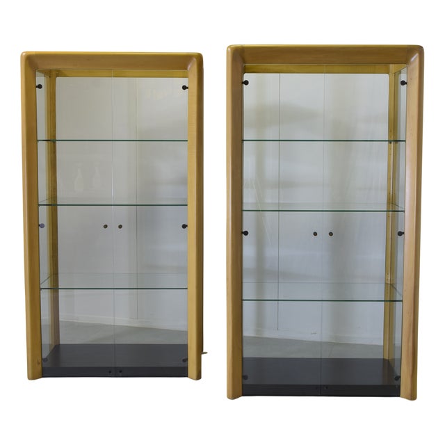 De Nos Showcases in Beech and Glass by Angelo Mangiarotti, 1970s, Set of 2 For Sale