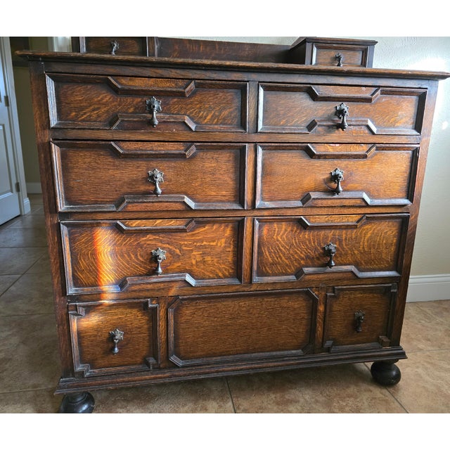 Jacobean Antique English Jacobean Oak Dresser With Mirror, 1700s For Sale - Image 3 of 16