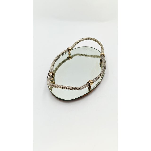 Brown Mid-Century Hollywood Regency Oval Mirrored Tray, 1950s For Sale - Image 8 of 14