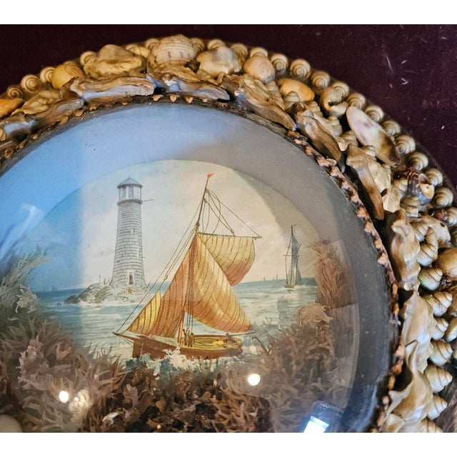 Late 19th Century Edwardian Shellwork Valentine Diorama of a Sloop Under Sail For Sale - Image 5 of 10