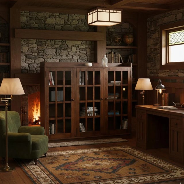 Mission Oak 3 Door Display Bookcase For Sale - Image 9 of 18