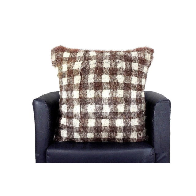 Dyed Check Buffalo Plaid Natural Fur Pillow For Sale - Image 4 of 12