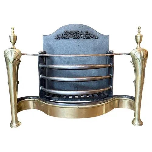 English Queen Anne Wrought Iron and Brass Fire Grate, 1890s For Sale - Image 11 of 11