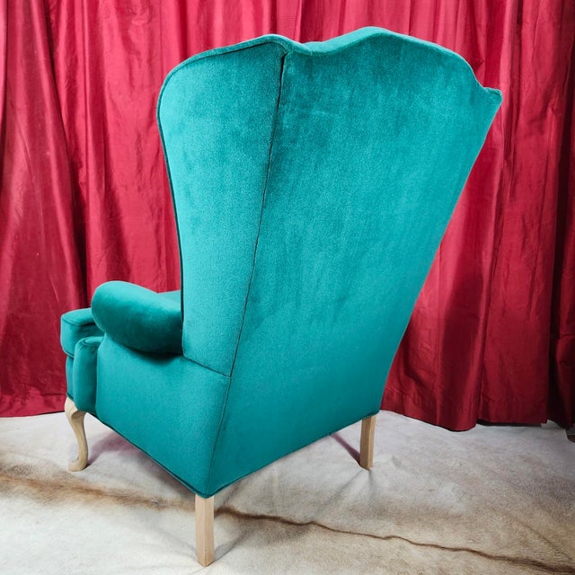 Scalamandre Wuthering Heights Emerald Green Velvet Upholstered Grandfather Chairs of Late 20th Century - 2 Available For Sale - Image 12 of 16
