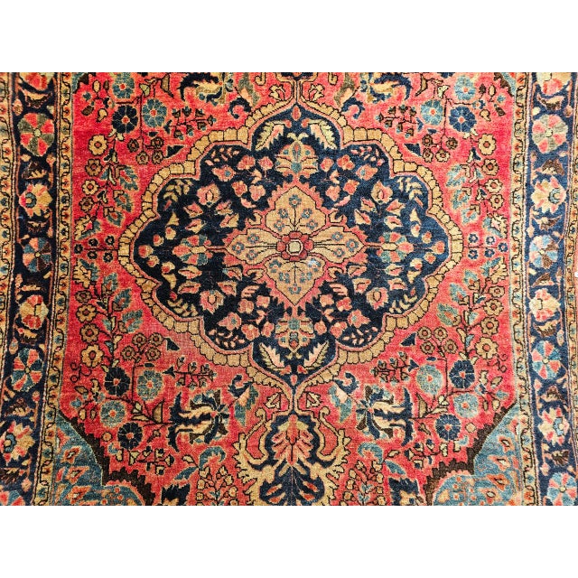 Vintage Sarouk Area Rug, Hand-Knotted Wool, Floral Medallion, 3x5, Red & Turquoise For Sale - Image 10 of 14