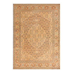 Great Tan Beige and Light Brown Color With Medallion and Florid Design Antique Tabriz Rug