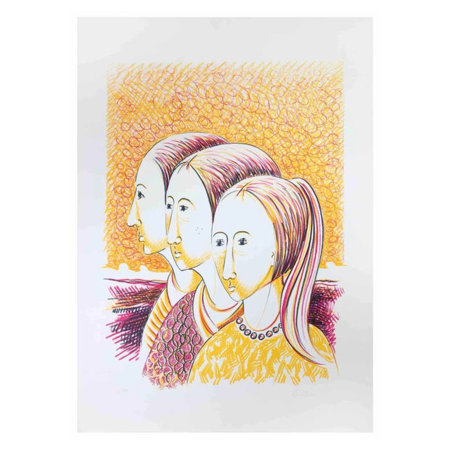 Alberto Cavallari, Three Girls, Lithograph, 1970s For Sale
