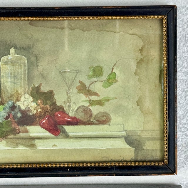 French Delightful Small Pair of Signed 19th C Still-Life Watercolors in Original Framed For Sale - Image 3 of 9