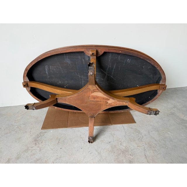 1960s Hollywood Regency Neoclassical Style Mahogany Oval Coffee Table With Brass Claw Feet For Sale - Image 11 of 12