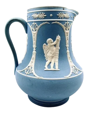 Dudson Jasperware Pitcher in Blue With Neo-Classical Motif-8.25” Tall