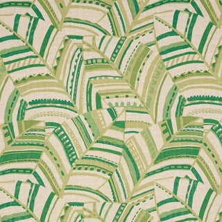 Schumacher Deco Leaves Fabric in Palm For Sale