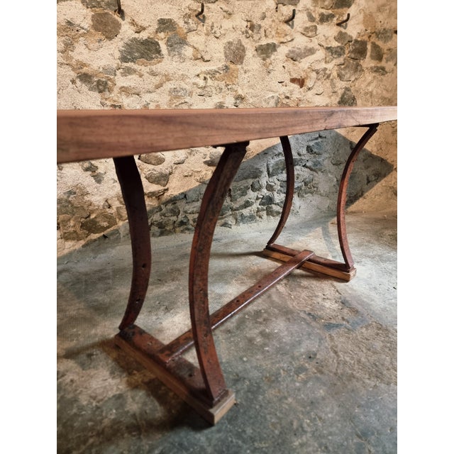 Vintage Industrial Table with Iron Base and Hardwood Slab Top, 1950s For Sale - Image 10 of 18
