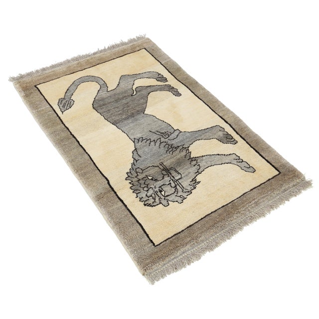 Pasargad DC Handmade Gabbeh Pictorial Lion Accent Rug For Sale - Image 4 of 4