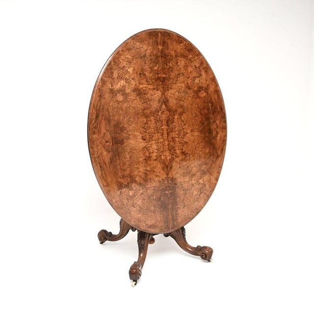 Wood Antique Victorian Inlaid Burr Walnut Loo Table, 1860 For Sale - Image 7 of 11