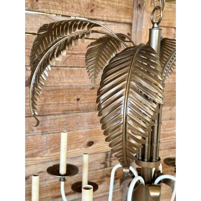 Traditional Vintage 12-Light Tole Palm Leaf Chandelier With Sculptural White Arms For Sale - Image 3 of 12