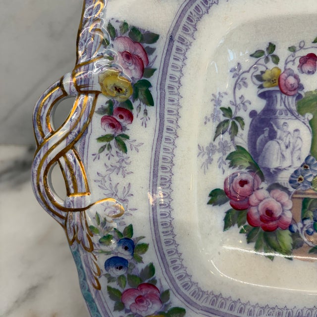 Mid 19th Century Antique English Staffordshire Parma Hand Painted Serving Platter Livesley Powell & Co 1850s For Sale - Image 5 of 10