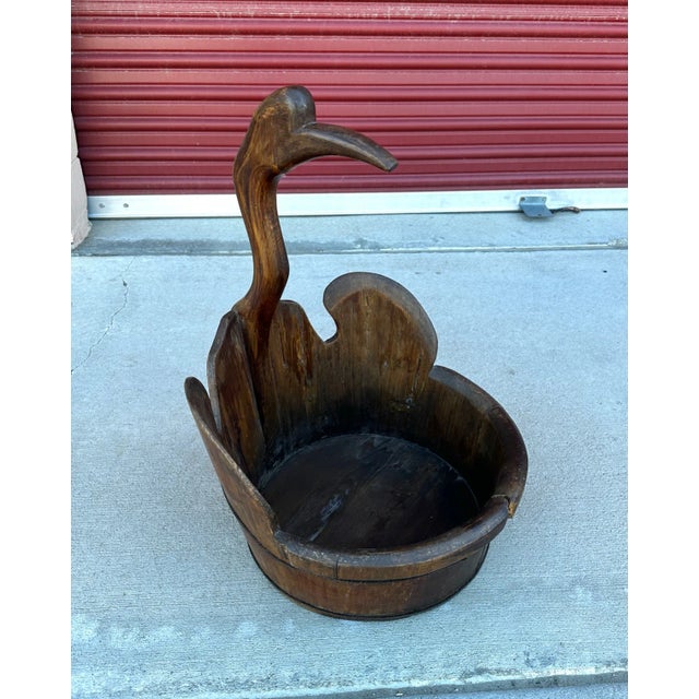 Vintage Chinese Wood Swan Bucket For Sale - Image 4 of 8