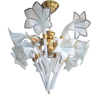 Vintage Murano Milk Glass Calla Lily Led Basket Chandelier For Sale