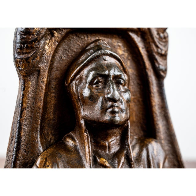 Metal Antique Cast Iron Dante Alighieri Figural Doorstop – Gilt Bronze Finish – Early 20th Century For Sale - Image 7 of 8
