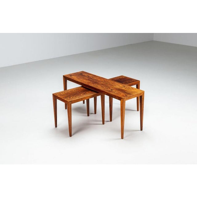 Large Nesting Tables in Santos Rosewood by Severin Hansen for Haslev, Denmark, 1960, Set of 3 For Sale - Image 6 of 13