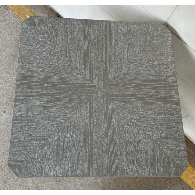 Original retail $1230, stylish Villa ad Home Modern Gray Cerused Oak Bertram SIde Table, antique brass ferrules, showroom...