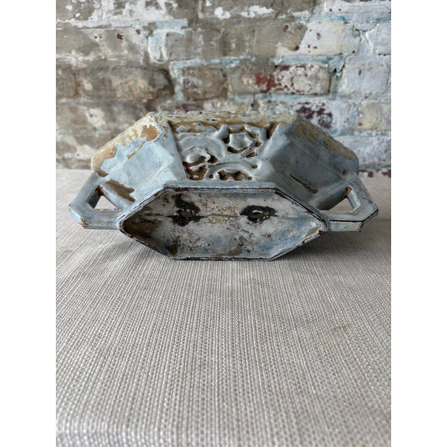 Blue Vintage Cast Iron Garden Trough Planter With Weathered Blue Patina For Sale - Image 8 of 9